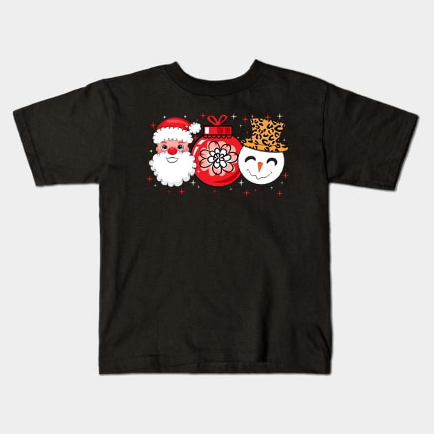 Christmas Santa Claus Snowman Bauble Kids T-Shirt by lunamoonart